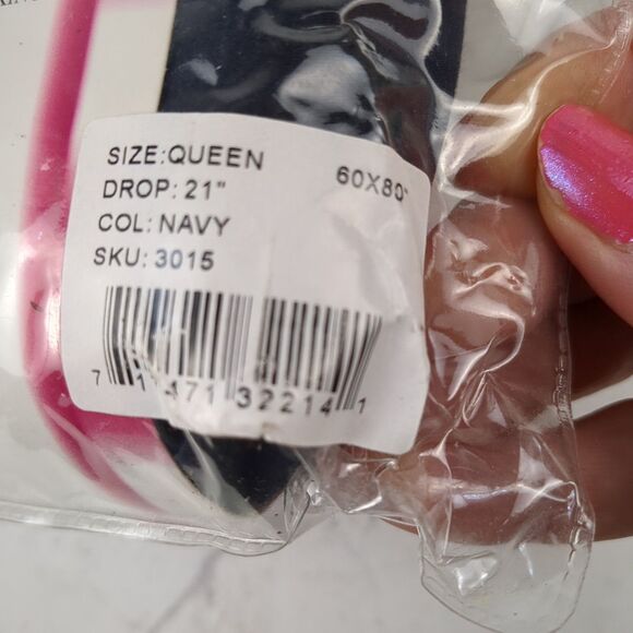 Queen Ruffled Bed Skirt Navy Blue 21" Drop Harmony Lane Home Collection - Picture 4 of 6